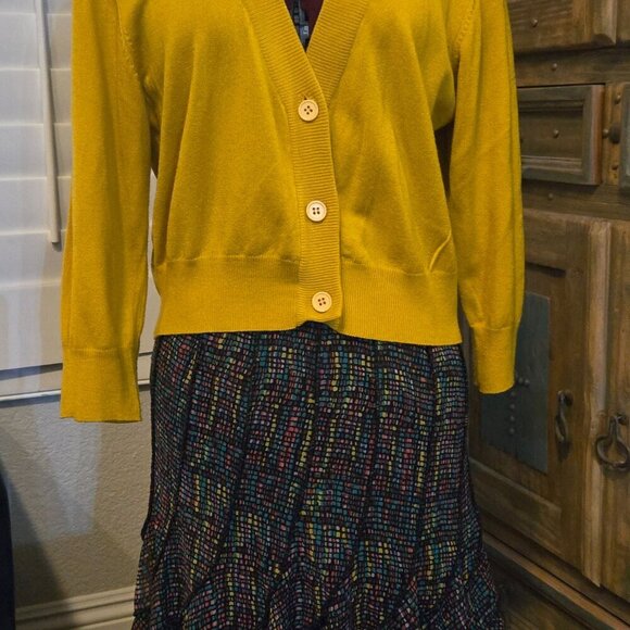MAK Sweater 3/4 Sleeve Soft Girl Lightweight Cropped Cardigan XL Mustard Yellow - Picture 10 of 15